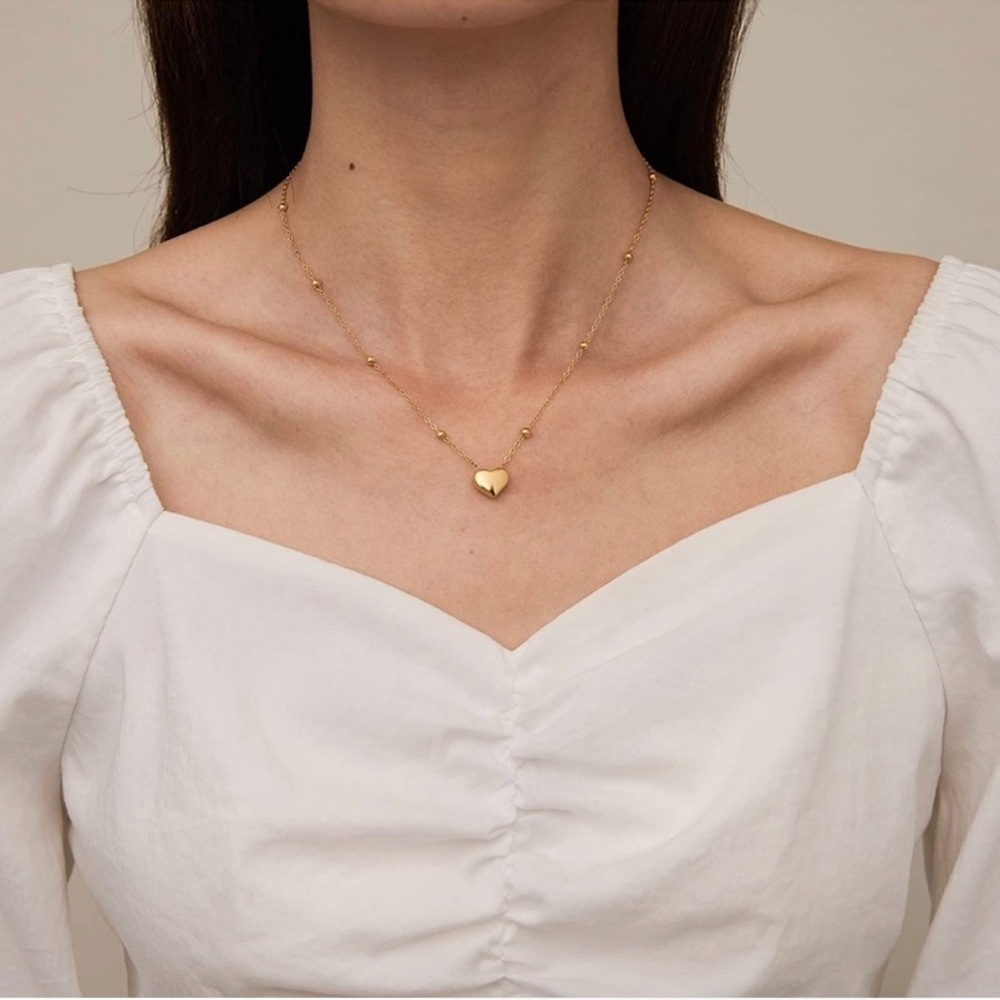 18k Gold Plated Heart Beaded Chain Necklace - Picture 2 of 4